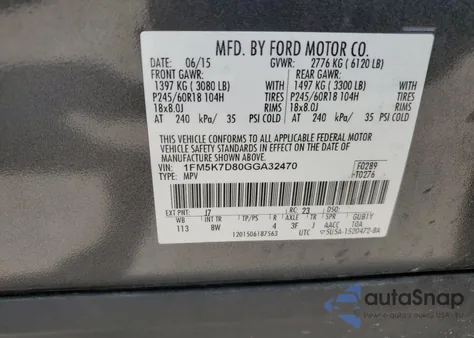 2016 Ford Explorer Xlt из США, поврежденный, VIN 1FM5K7D80GGA32470